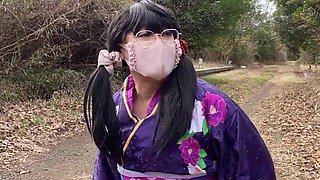 No.112 the Phantom Kimono Beauty Appearing in the Winter Countryside a Crossdresser Walks Through the Sunlit Glade Part 2