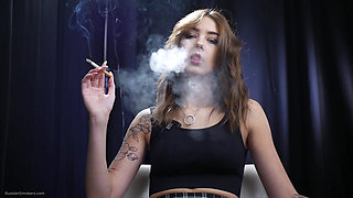 19 Years Old Brunette Is Smoking 100mm White Cigarette