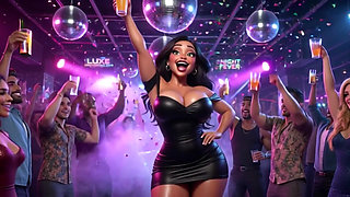 Beautiful Woman Enjoys Exciting Night at Vibrant Club Dancing Kissing Men and Becoming Fully Nude on All Fours