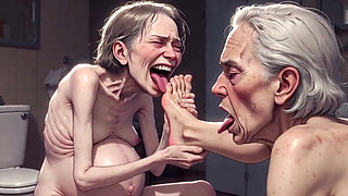Two Ugly 90 Year Old Grannies Foot Fetish - Licking & Moaning in Pleasure