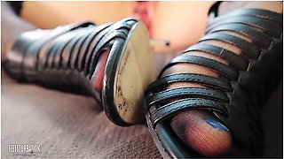 All Of Your Feet, Pantyhose And High Heels Fetishes In One Video, Feetsturbation Has Got Everything