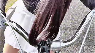 A bicycle fitted with a vibrating dildo, thrusting inside me and soaking my pussy.