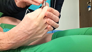 Cutting toes nails feet fetish and yoga pose
