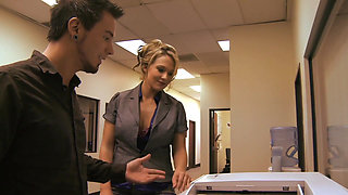 Big natural tits amazingly beautiful MILF boss fucks the big dick assistant in workplace to take cum