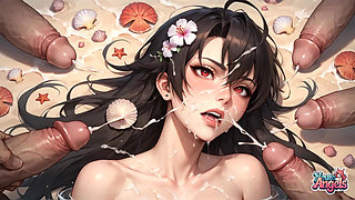 5-milky-stroke Beach Bliss: Woman Drenched in Creamy Semen