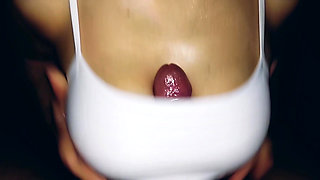 Milf milks her stepson's cock with her tits