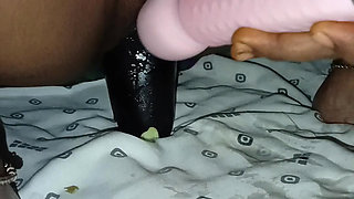 Sister-in-law masturbating with huge eggplant