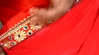 My bald stepbrother wants to fuck me in red saree