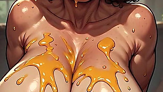 Old Topless Women Covered in Honey