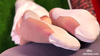 White Stockings Foot Tease and My Ass in Background After Domination Session
