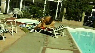 Perfect blonde babe gets a facial after outdoor fuck by the pool