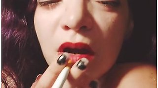 Chain-smoking slut eats ash straight from the tip