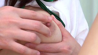Blonde Japanese girl fingered and toy fucked