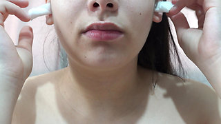 My Stepsister Puts Cotton in Her Nose and Masturbates with Her Pussy Then Puts Cotton in Her Ears Too