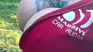 Blonde is flashing her big boobs in the outdoors