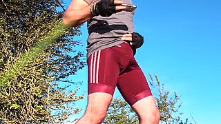 The Josh Germanys Steamy Bike Ride Outdoors: Tight Bike Shorts Clamped by