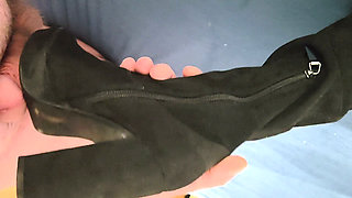Challenging romance with black suede overknee GoGo boots 36