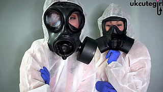 Gas Mask Nurses Give Hands-on Latex Glove Medical Treatment