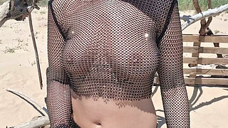 flashing tits and pussy on the beach