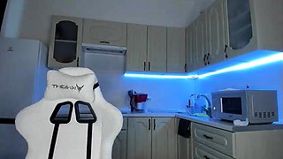 Tattood shemale tranny plays with ass during masturbation