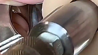 Crazywifeslut Penetrate Her Cervix Womb with Dildo on Sex Machine