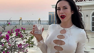 Outdoor Pussy Flashing, Pee in the Glass, Spit, Ahegao, Fake Cum on My Tits & Body
