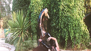 Sex Garden Scene 3 Blonde with a Big Ass in Lingerie Enjoys Two Cocks in a Threesome and a Facial