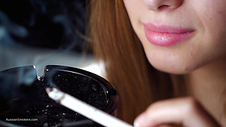 Soft Russian Beauty Smoking Cigarette Calm Moments