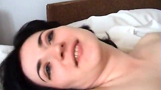 Stud fucks a horny brunette in the bathroom then cums in her mouth