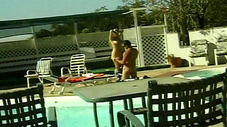 Facial cumshot for a hot blonde babe by the pool