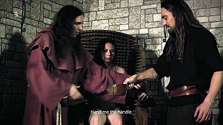 Mooin Witch - Maid Judith Writhes on the Spiky Medieval Witch's Chair While Her Udders Are Treated with Ice Water Melted Hot Wax