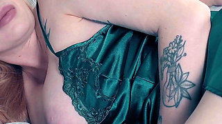 Blonde Step Mom with Massive Tits in Short Silk Nightie and No Panties Shares Bed with Step Son Leading to Intense Creampie
