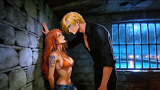 Nami Fucked Hard by Luffy and Zoro - Threesome on the Beach One Piece Uncensored Hentai