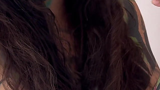 Tattooed Girl with a Split Tongue Smells Her Hairy Armpits After Working Out