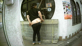 Japan Walking with Her Ass Out Outdoors