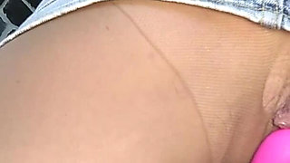 Cumshot from vibrator in pantyhose squirt