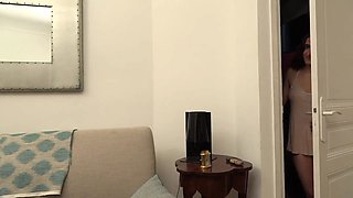 French teenie, Natural Tits, practices two fat rods for the first time