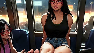 Lin's Friends Help Drain Your Cock on the Bus