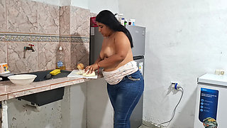 Pandora strips and prepares food naked