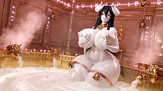 Albedo Demon Queen Bath Episode 3 - Massive Tits Soapy Play & Wet Pussy Tease