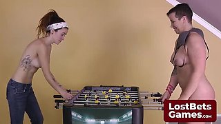 Brunette Teen Loses Strip Foosball Game, Gets Massive Spanking Treat