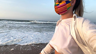 Blonde Amateur with Big Tits Is Walking Without a Bra