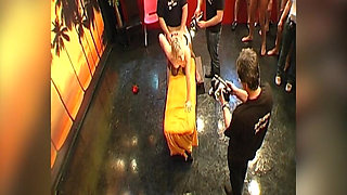 Blonde Bukkake Slut Pissed on and Covered in Cum by Group