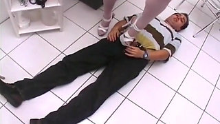 Short Haired German Nurse Lets Him Lick Her Foot