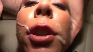Cum facial for dirty cock sucking handjob casting slut