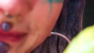 Femdom Catplay Dominatrix Playing with Tattooed Cosplayer with Butt Plug