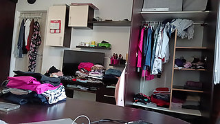 Amateur Wife Has Fun Trying on Clothes and Cutting Them.