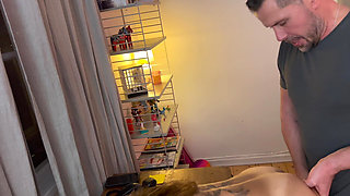 Busty Wife Working From Home Gets Interrupted Ends up Getting a Facial as Reward