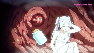 Frieren gets wrecked by tentacle cock until she overflows
