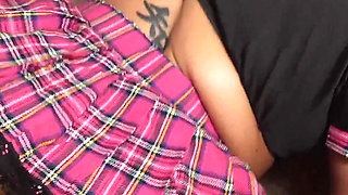 Big Booty Slutty Schoolgirl Fucks Big White Cock Stud on the Stairs